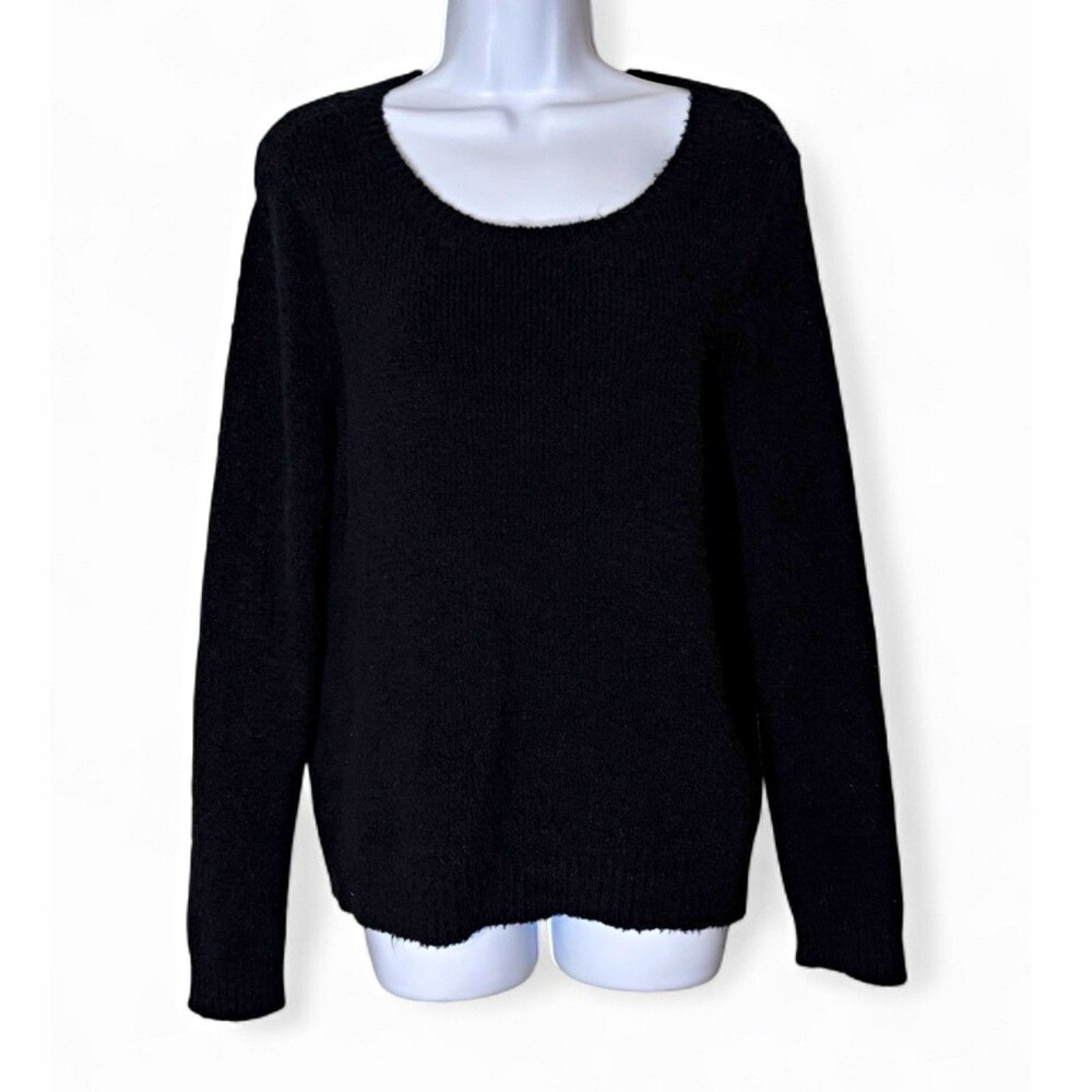 Eileen Fisher Scoop Neck Boucle Textured Pullover Knit Sweater Black Size M